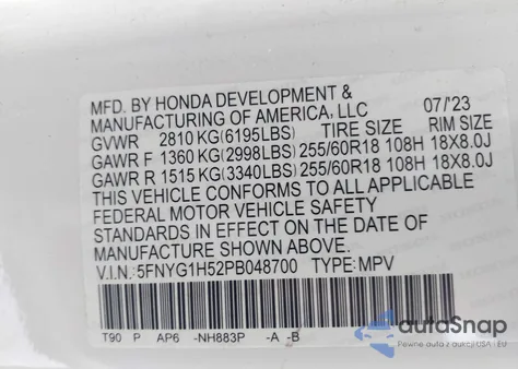 2023 Honda Pilot Awd Ex-L 7 Passenger from USA, damaged, VIN 5FNYG1H52PB048700